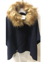 Meia Pata Meia Pata Poncho With Natural Sintetic Fur 14 Navy Blue