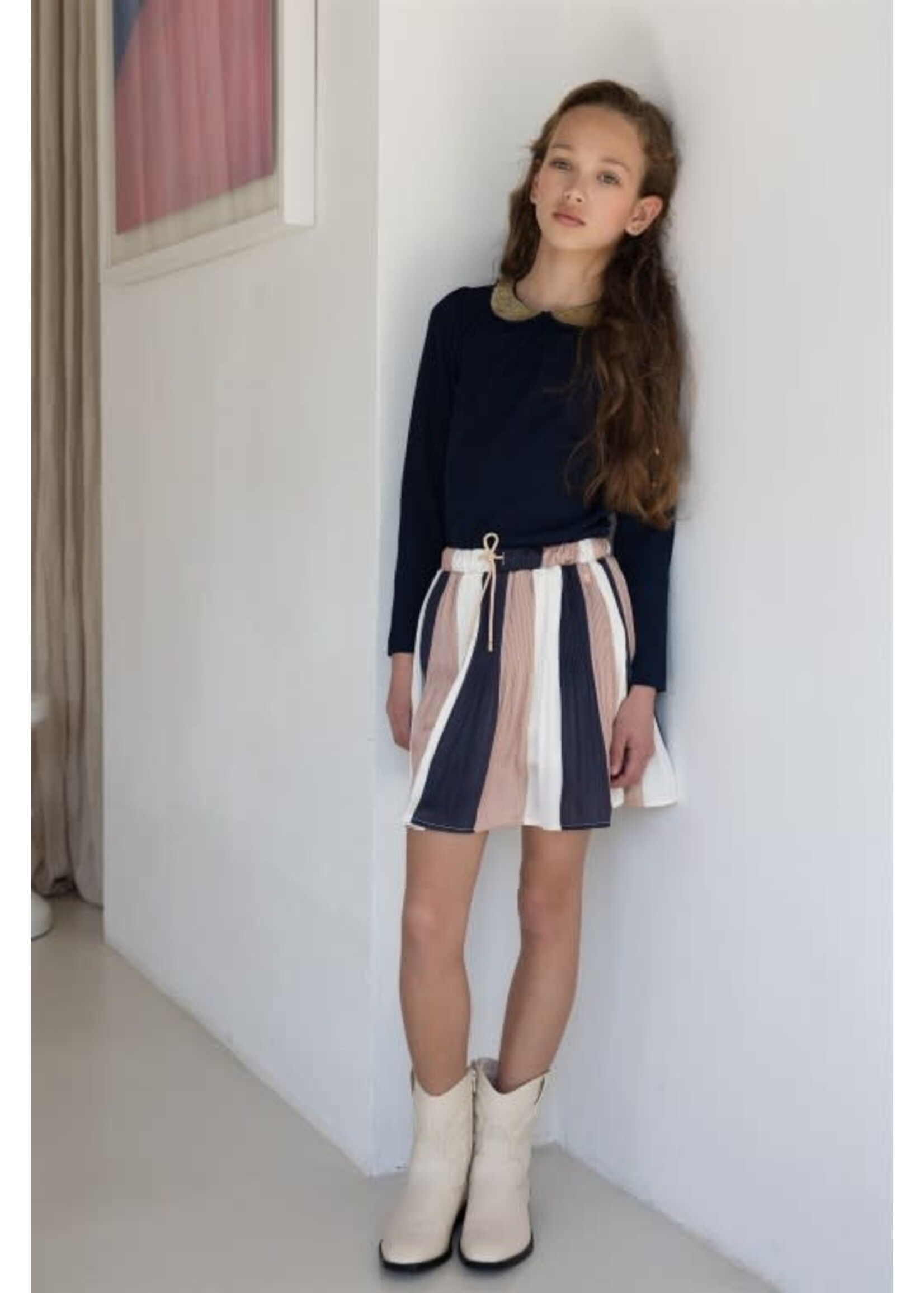 NoNo NoNo NONO Nena girls plissee stripe skirt N312-5706 Light Gold