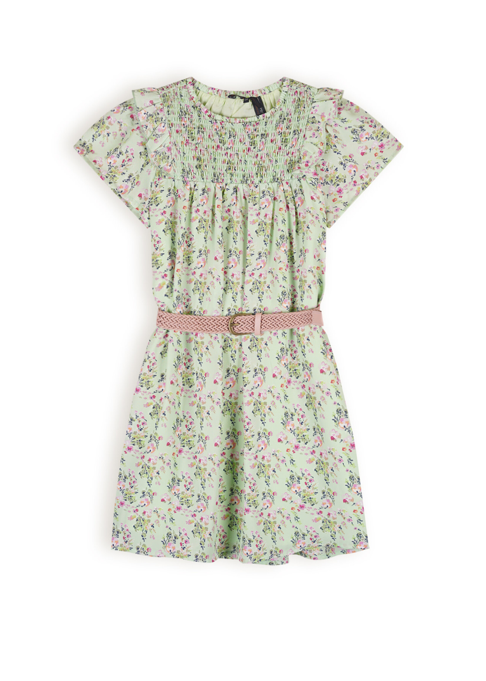 NoNo NoNo Maan Floral wide dress+belt N402-5804 Spring Meadow Green