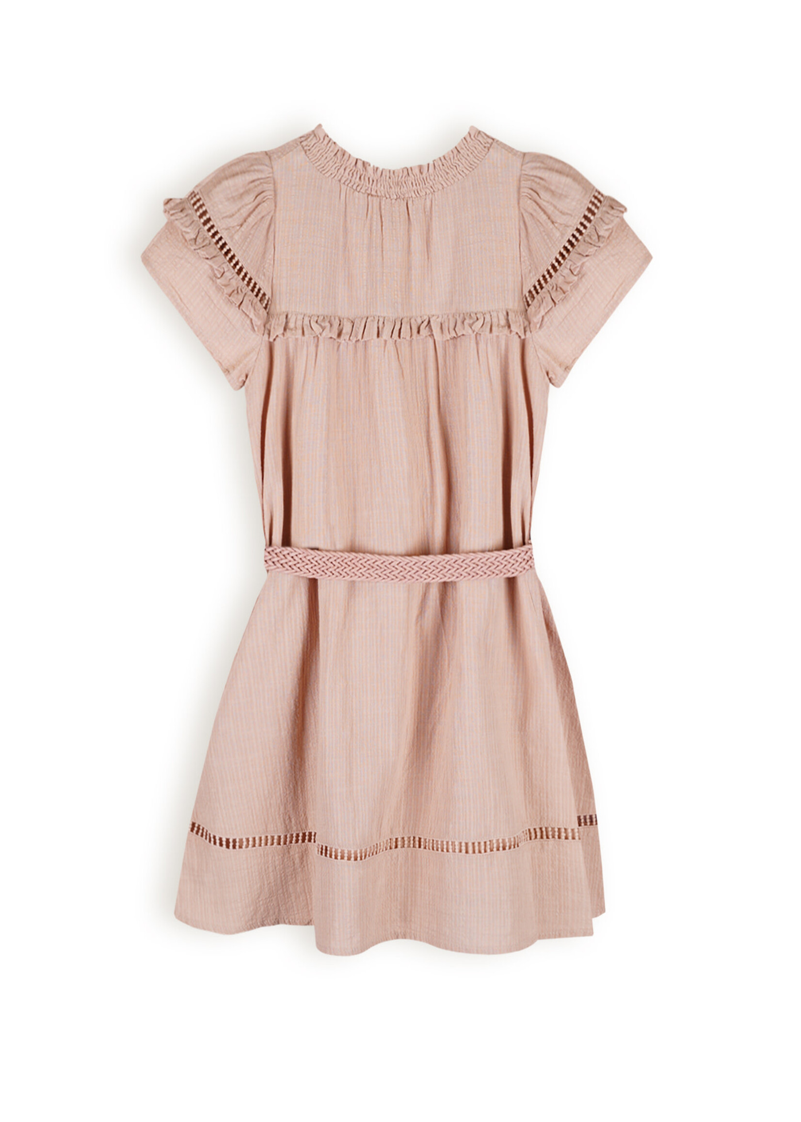 NoNo NoNo Moon Cotton Stripe Solid Dress with belt N402-5810 Sand Blush