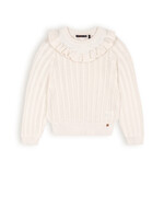 NoNo NoNo Kerala Ajour Knitted Sweater with ruffle N402-5305 Pearled Ivory