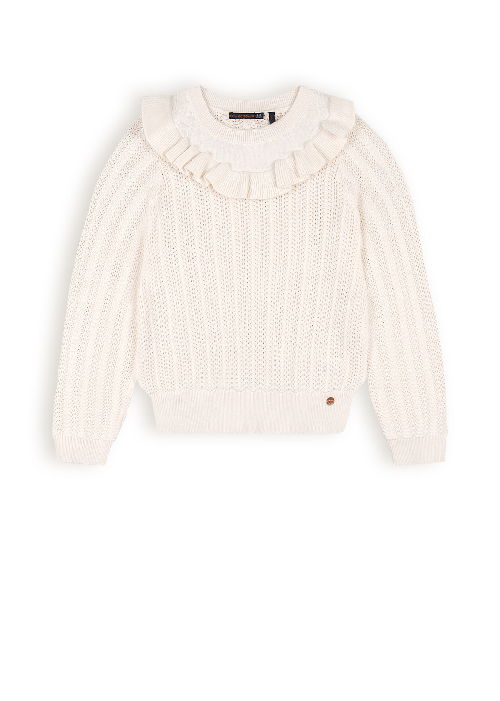 NoNo NoNo Kerala Ajour Knitted Sweater with ruffle N402-5305 Pearled Ivory