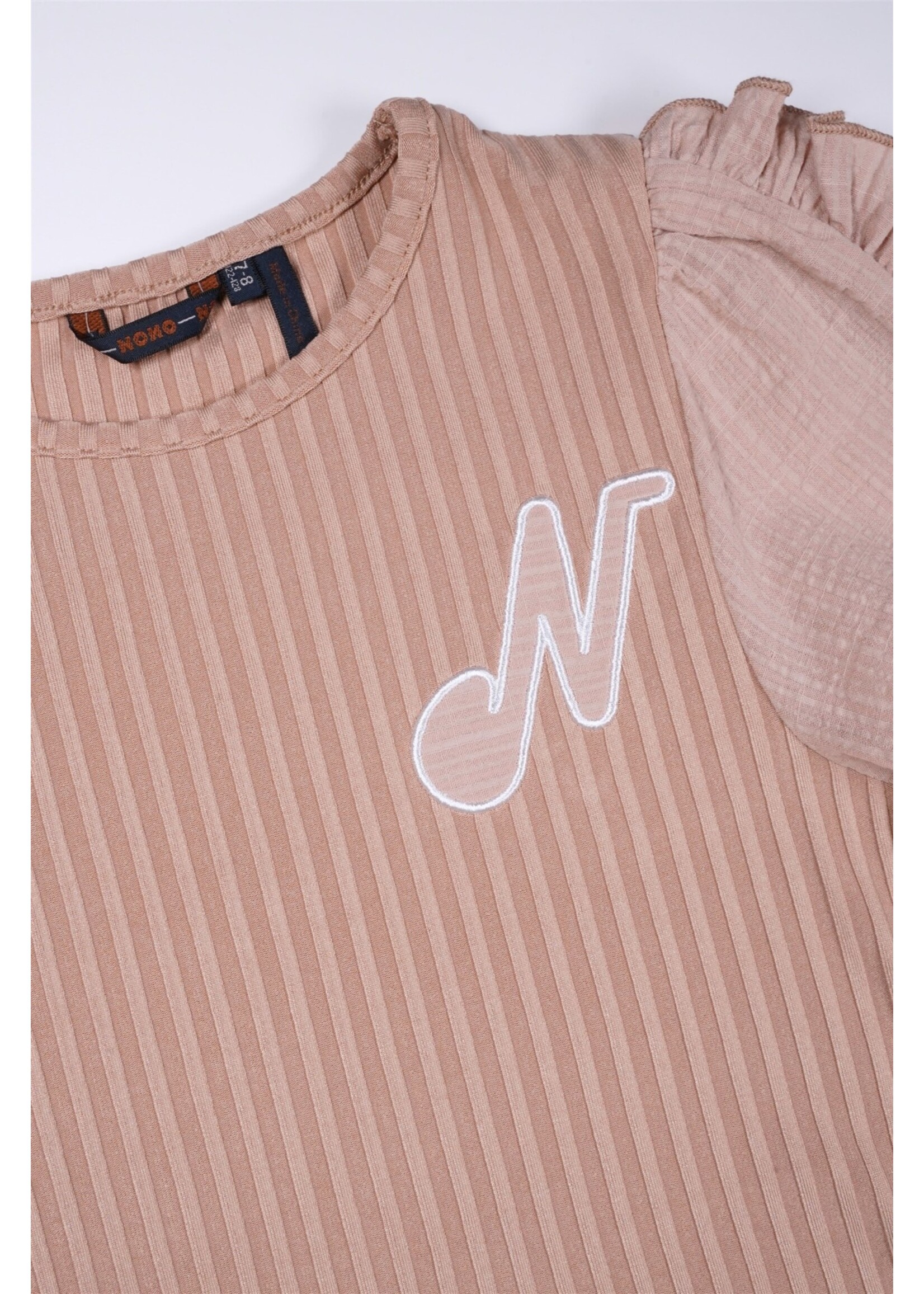 NoNo NoNo Kathleen Tshirt with Fancy Contrast Sleeves N402-5404 Sand Blush