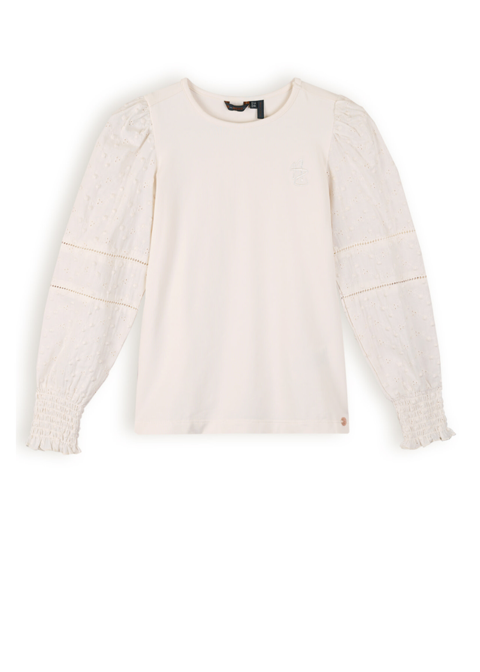 NoNo NoNo Kirza Jersey Top+ Emrbroidered cotton Sleeves N402-5410 Pearled Ivory