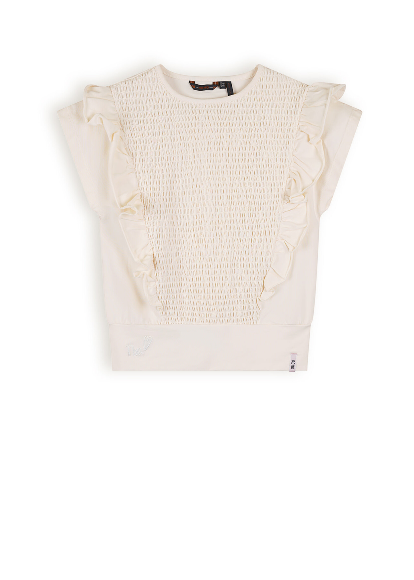 NoNo NoNo Kety T-Shirt with Smock at front N402-5412 Pearled Ivory