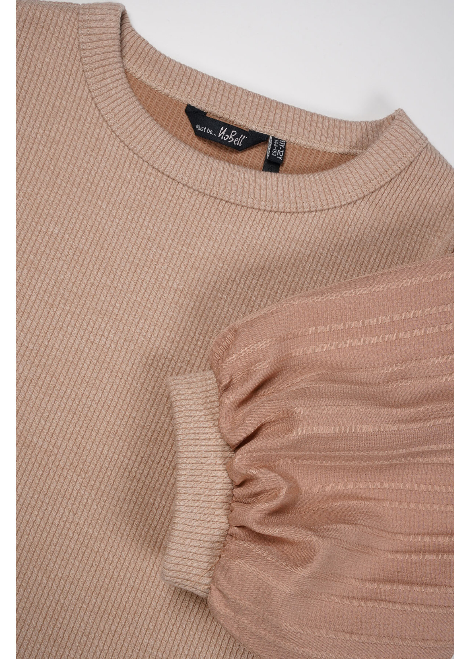 Nobell Nobell Kylia Melange Rib Top with puffed Sleeves Q402-3403 Rosy Sand
