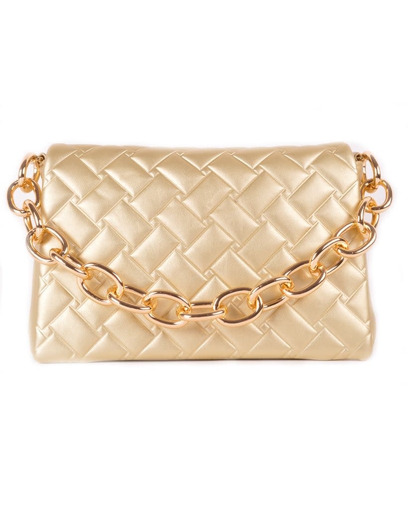 Tas goud met een gouden ketting en schouderband