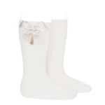 Condor Condor Kniekousen off white 303 met satijnen  strikken