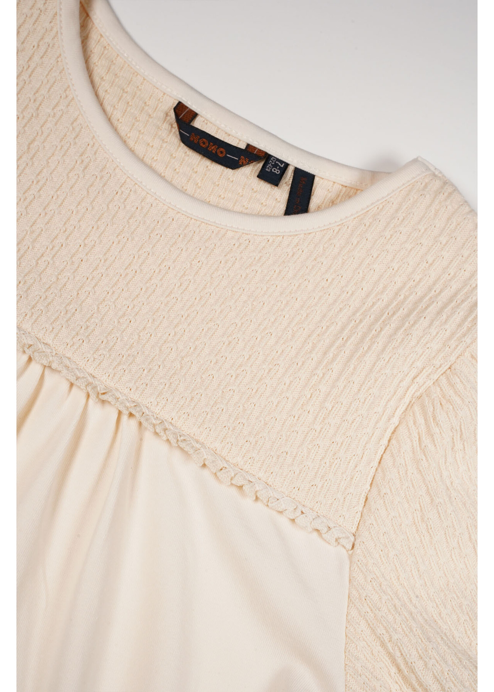 NoNo NoNo Karen T-Shirt Mixed Fabris Puffed Short Sleeves N403-5414 Pearled Ivory