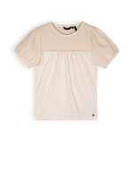 NoNo NoNo Karen T-Shirt Mixed Fabris Puffed Short Sleeves N403-5414 Pearled Ivory
