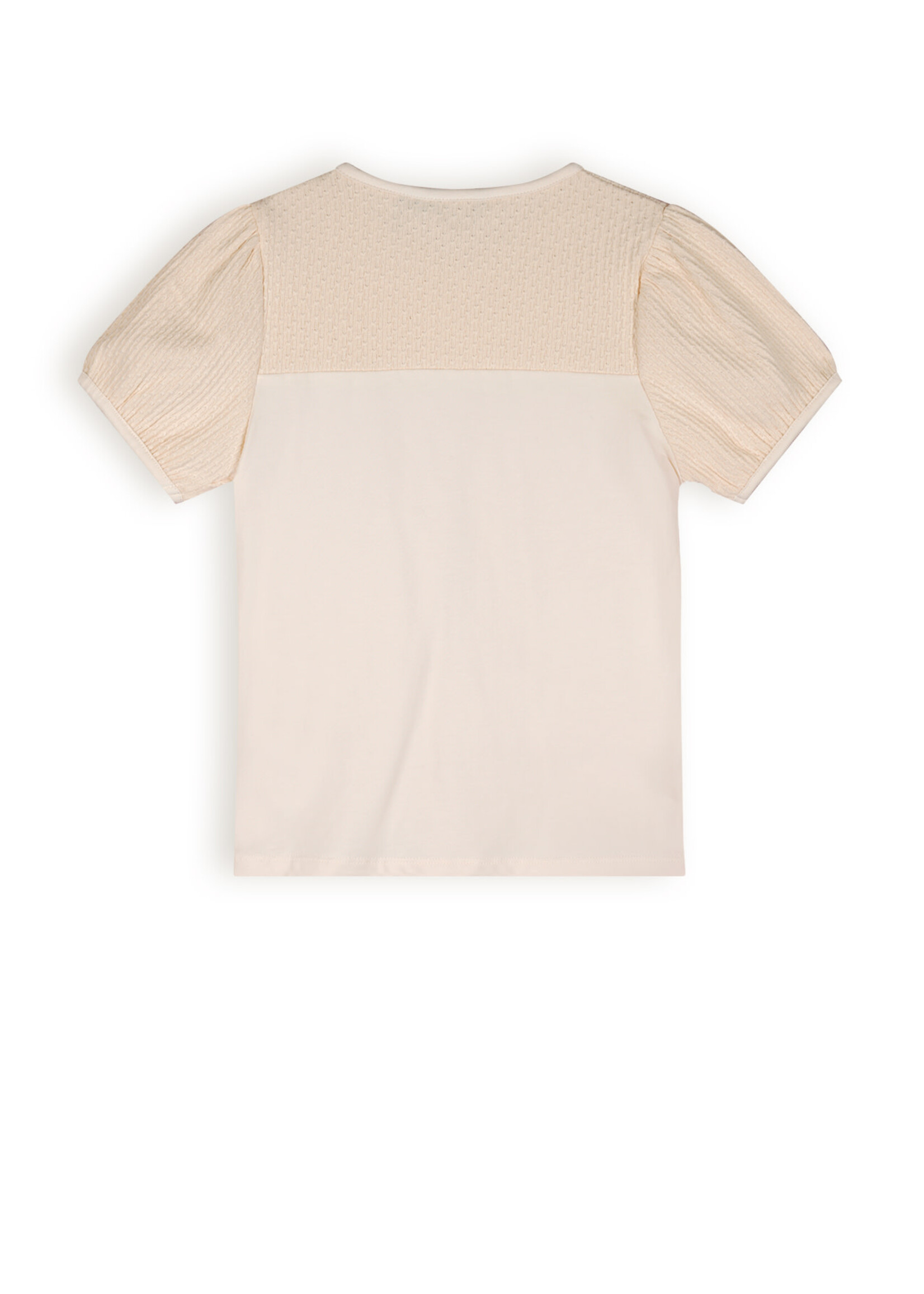NoNo NoNo Karen T-Shirt Mixed Fabris Puffed Short Sleeves N403-5414 Pearled Ivory