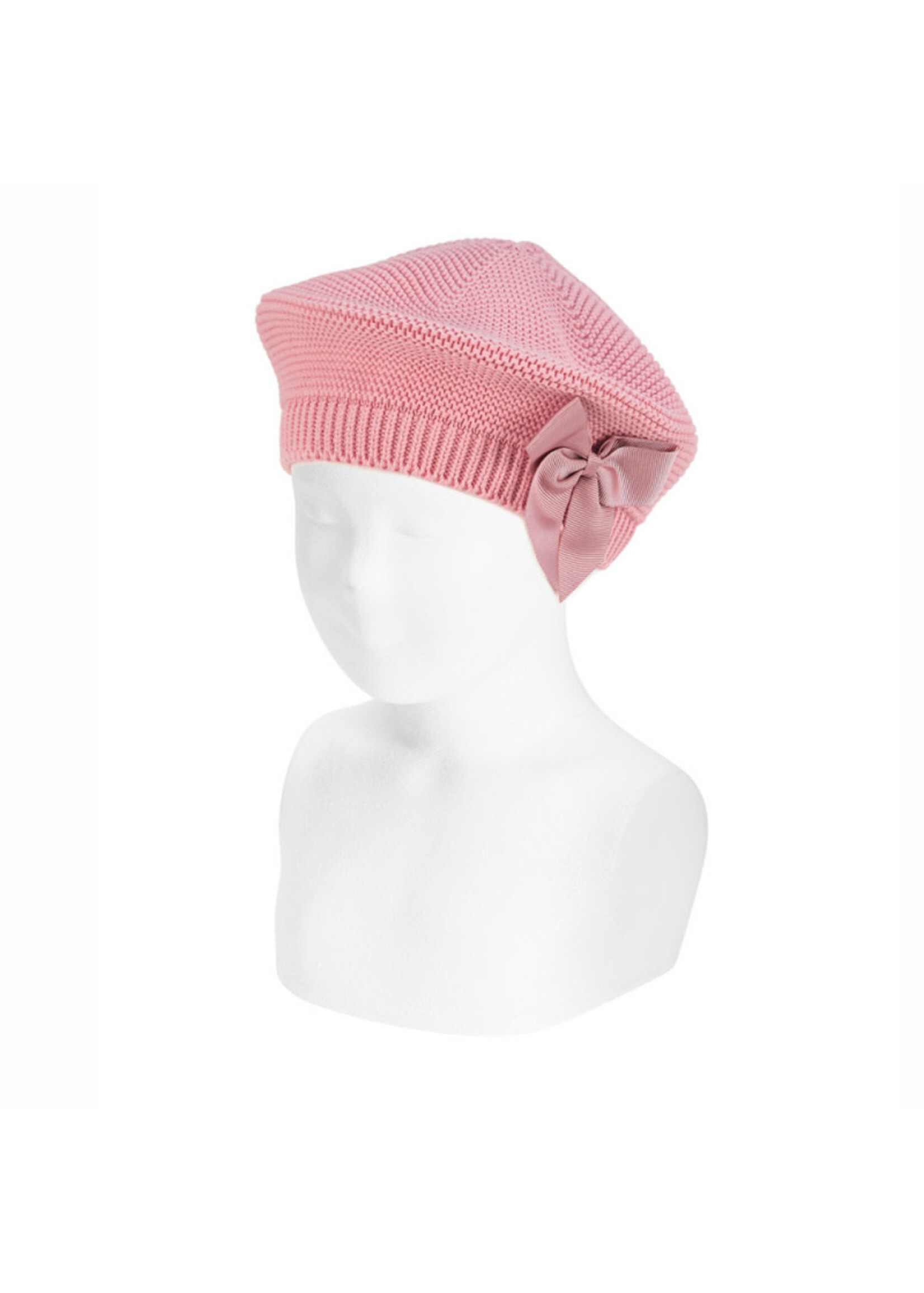 Condor Condor GARTER STITCH BERET WITH GROSSGRAIN BOW PALE PINK