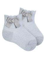 Condor Condor Fine rib bright socks with side grosgrain bow SILVER