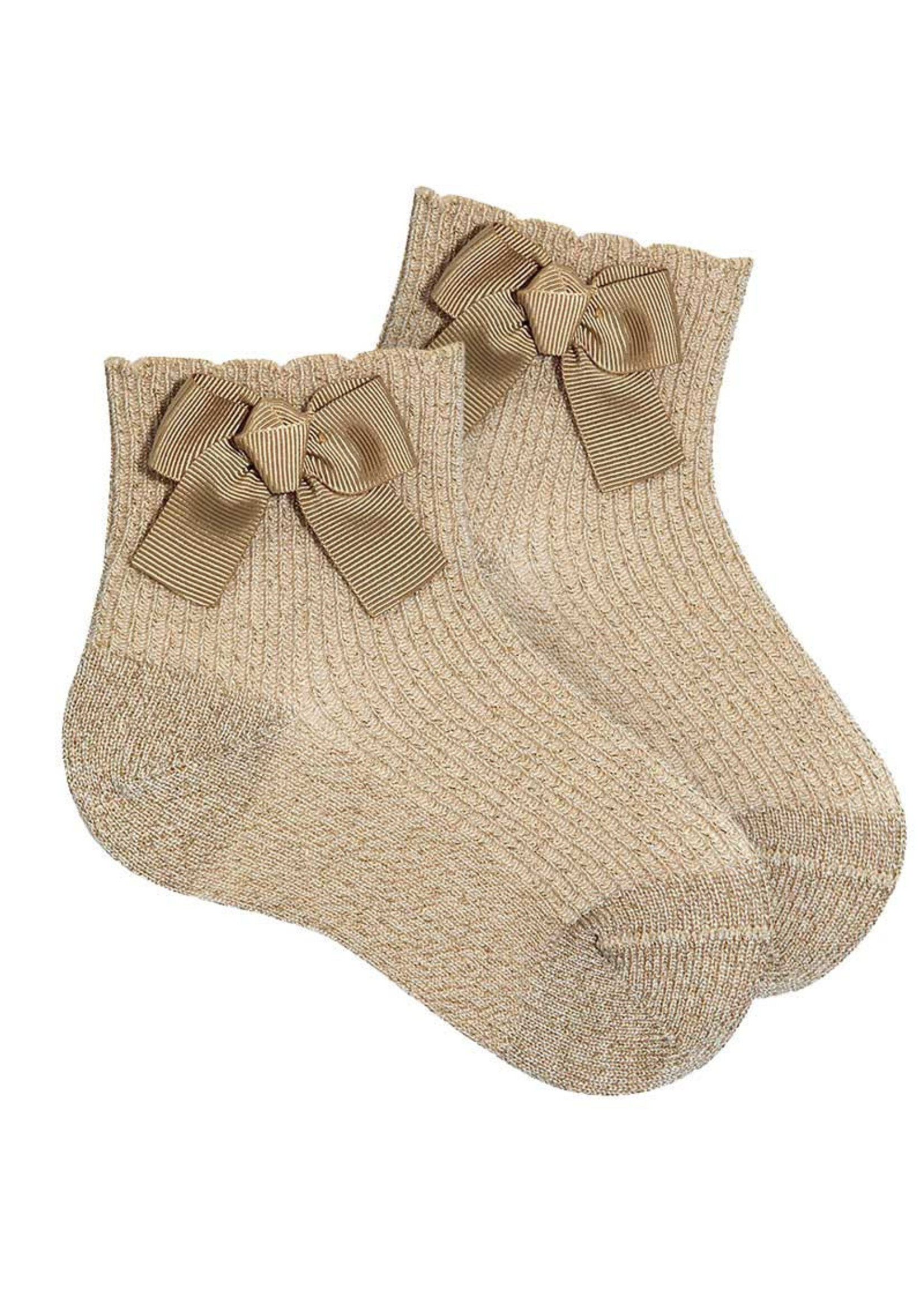 Condor Condor Fine rib bright socks with side grosgrain bow GOLD