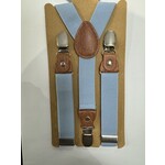 Bretels  licht blauw met cognac  leer