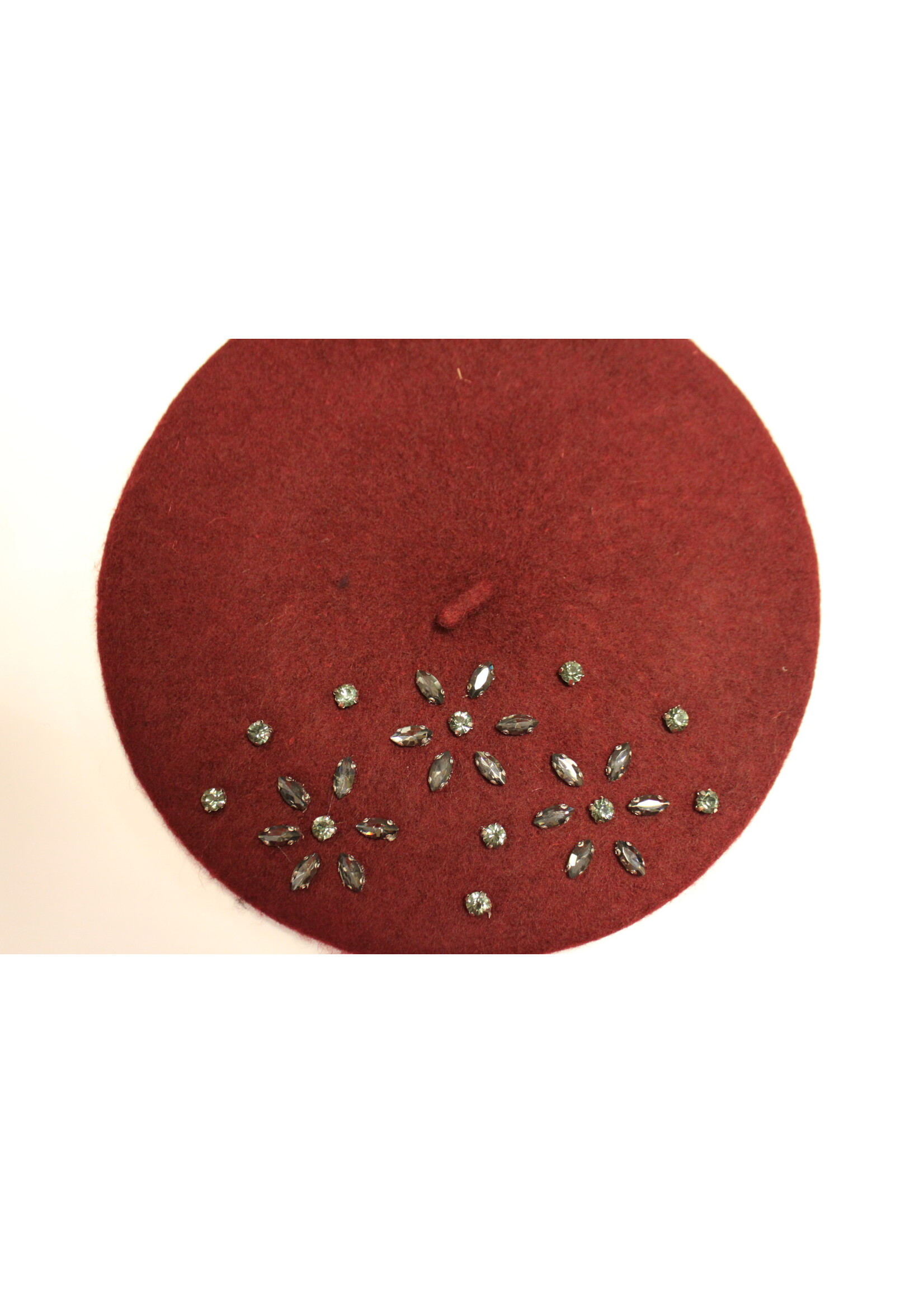 Baret bordeaux met glitter steentjes