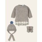 Mac Ilusion Mac Ilusion Traje 4P Canesú, culotte cuadros ECO, gorro pompom y patucos sin costuras aran doble "ARRULLAR" NuezB