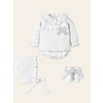 Mac Ilusion Mac Ilusion Traje 4P Canesú corto, capota y patucos tul lurex "ADMIRAR" BlancoB