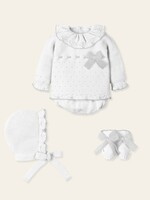 Mac Ilusion Mac Ilusion Traje 4P Canesú corto, capota y patucos tul lurex "ADMIRAR" BlancoB