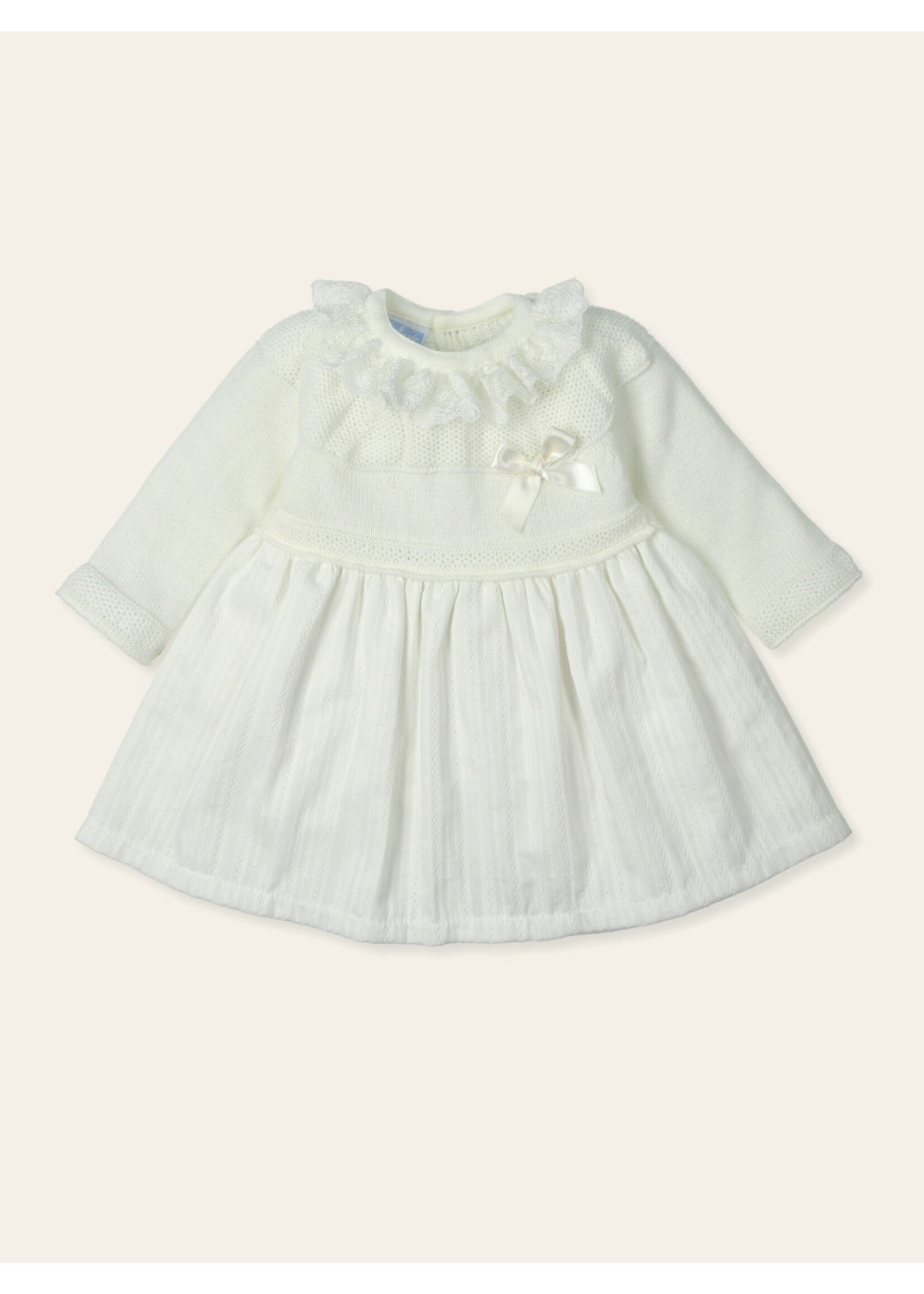 Mac Ilusion Mac Ilusion Vestido punto y tejido plumeti vainica "ILUMINAR" CrudoB