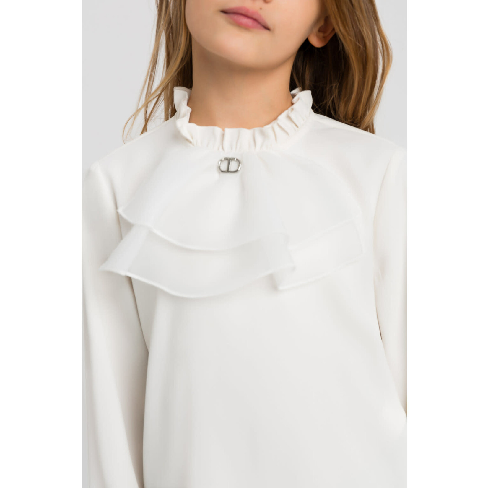Twinset Twinset CAMICIA IN POPELINE CON JABOT IN ORGANZA OFF WHITE - 242GJ2132