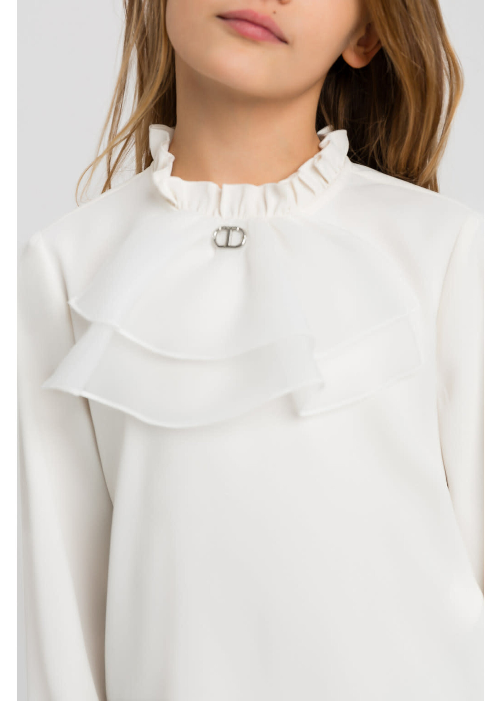 Twinset Twinset CAMICIA IN POPELINE CON JABOT IN ORGANZA OFF WHITE - 242GJ2132