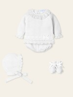 Mac Ilusion Mac Ilusion Traje 4P Canesú, culotte punto, capota y patucos pasacintas terciopelo ""COBIJAR"" BlancoB