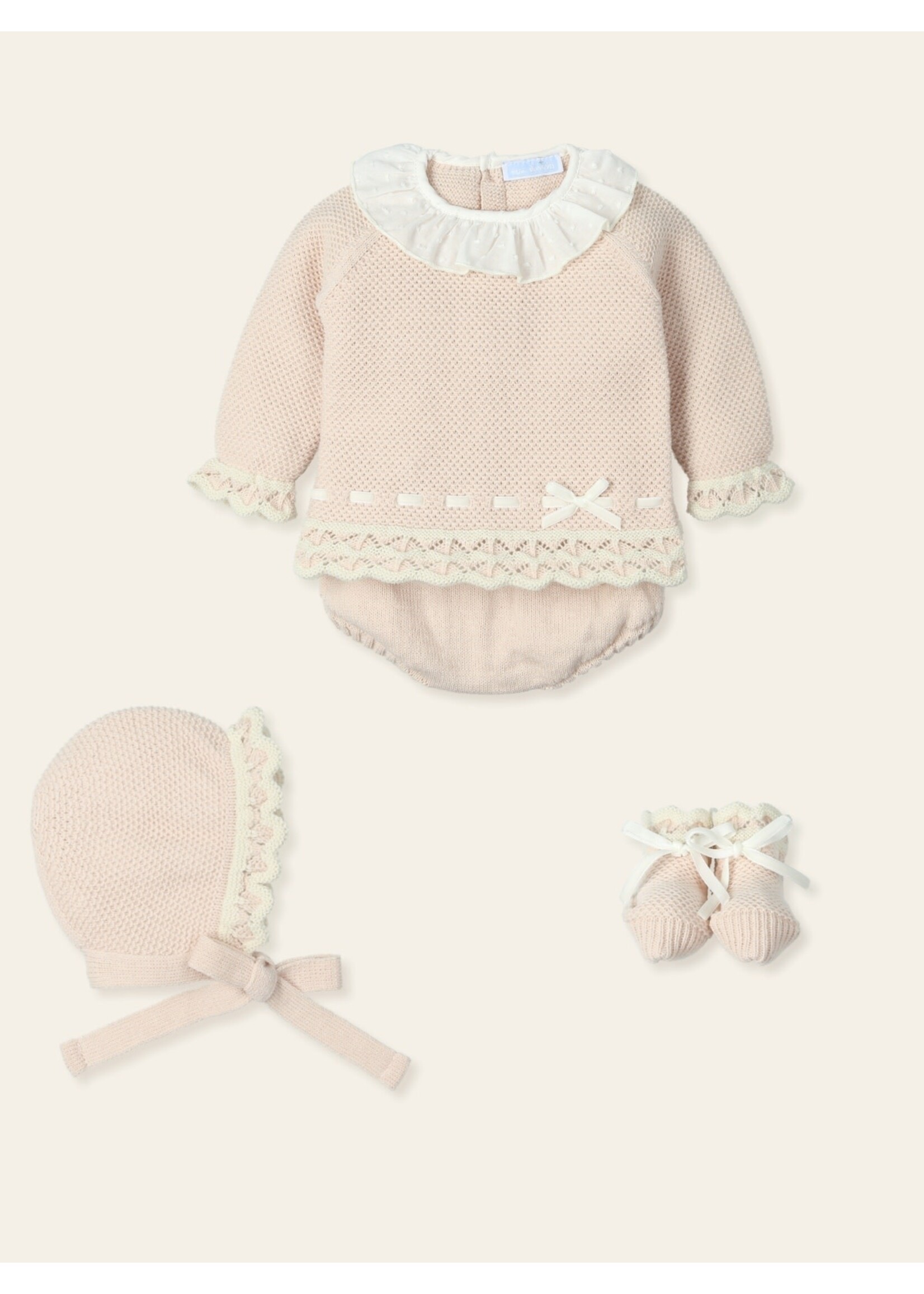 Mac Ilusion Mac Ilusion Traje 4P Canesú, culotte punto, capota y patucos pasacintas terciopelo ""COBIJAR"" NaturalB