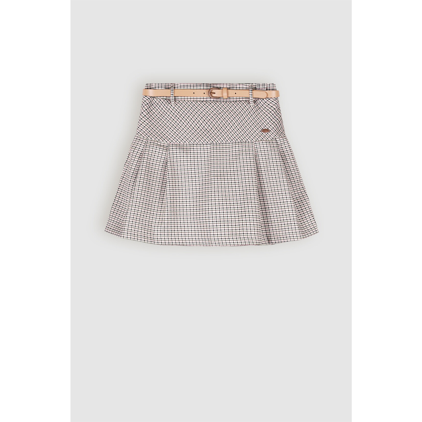 Nobell Nobell Nimmy check pleated skirt+belt Q408-3705 Pearled Ivory