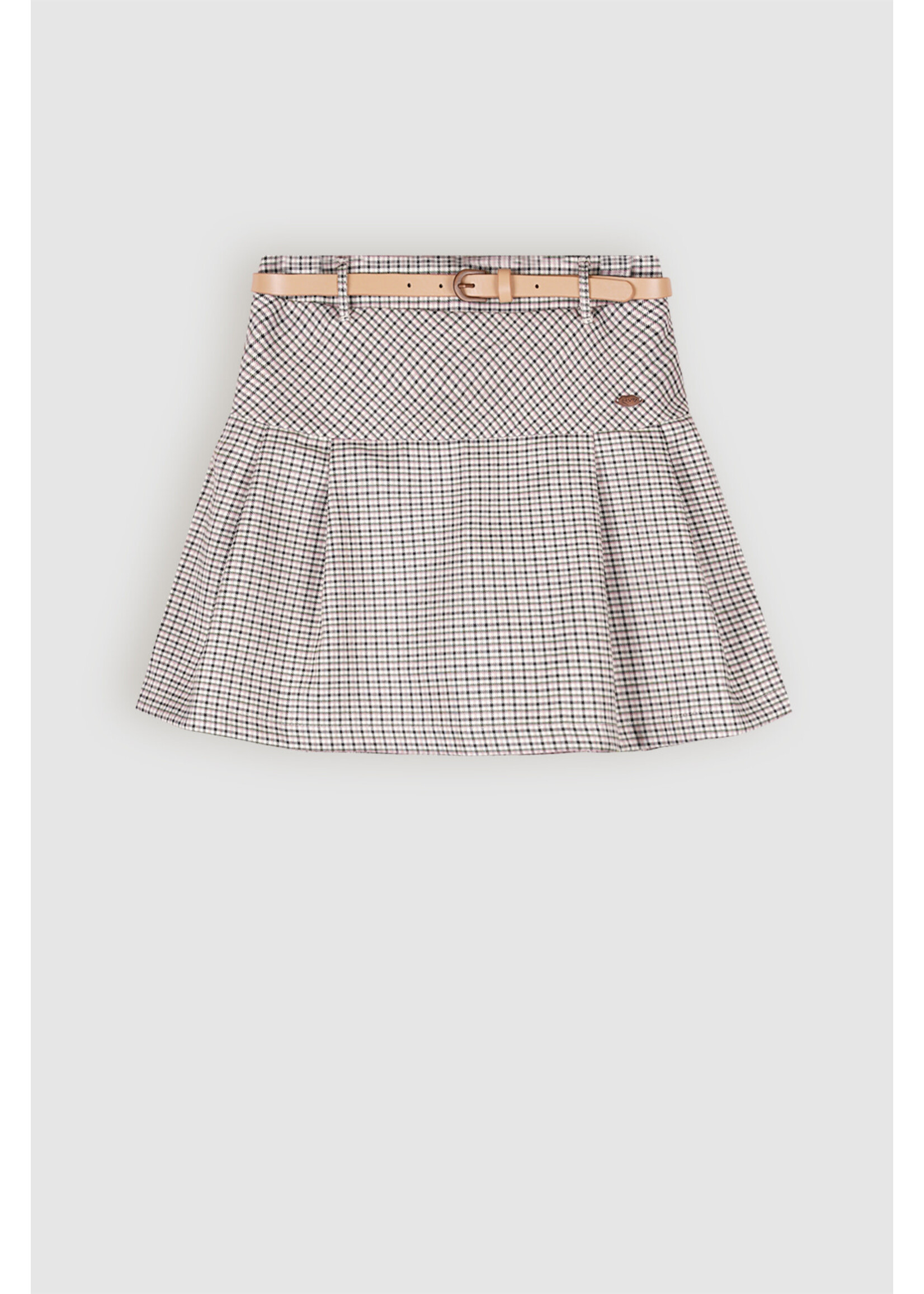 Nobell Nobell Nimmy check pleated skirt+belt Q408-3705 Pearled Ivory