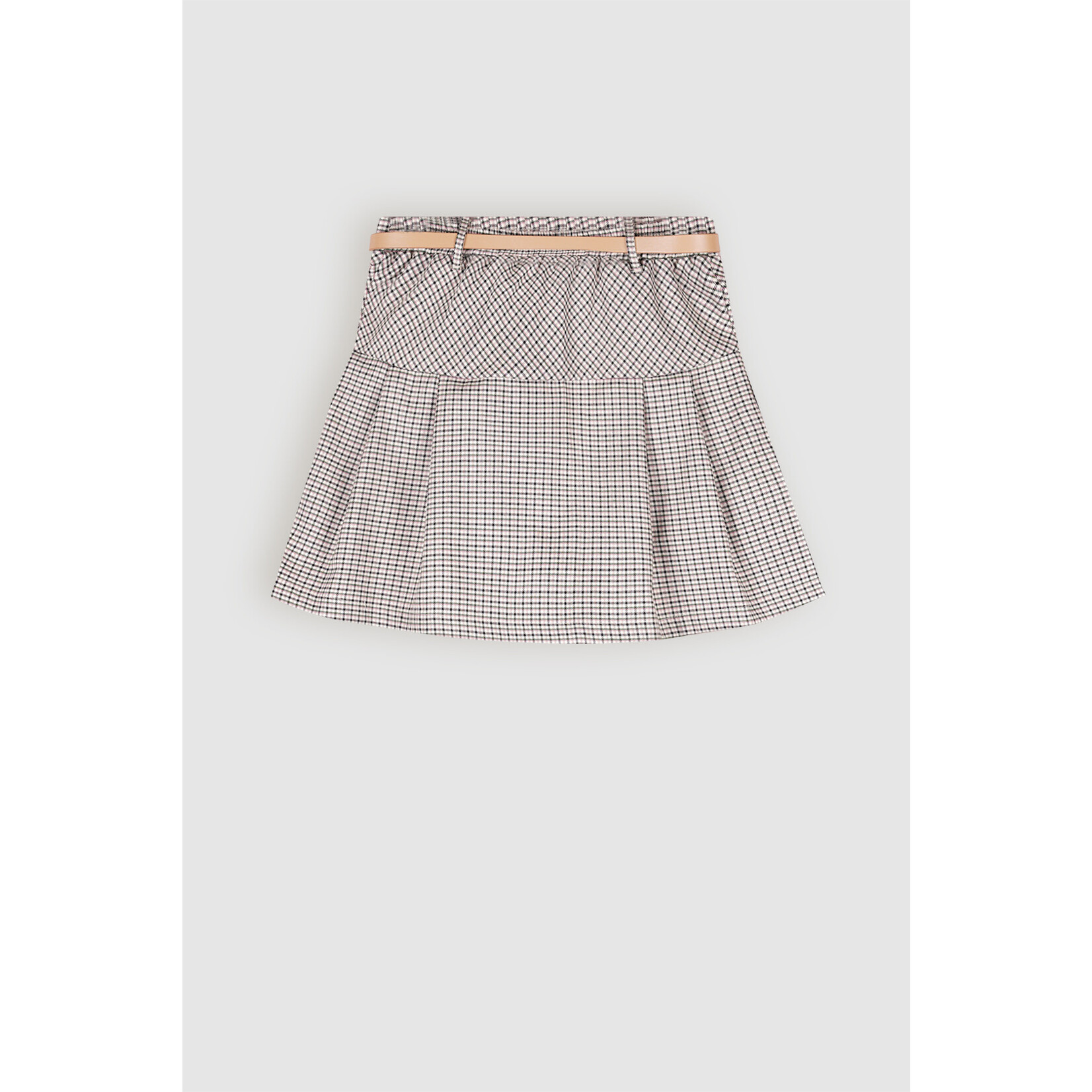 Nobell Nobell Nimmy check pleated skirt+belt Q408-3705 Pearled Ivory