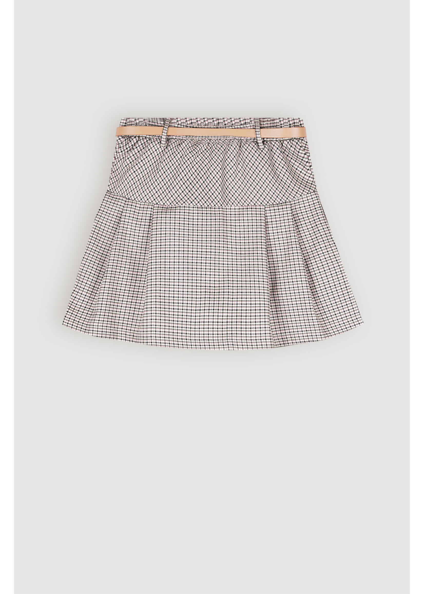 Nobell Nobell Nimmy check pleated skirt+belt Q408-3705 Pearled Ivory