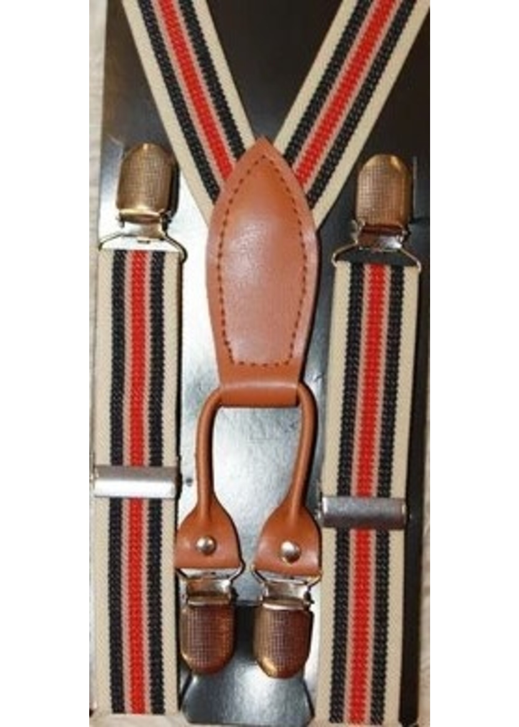 Bretels beige met rode en blauwe strepen breed