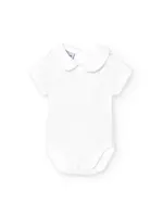 Babidu Babidu  Romper wit  met korte mouw met rond kraagje pique