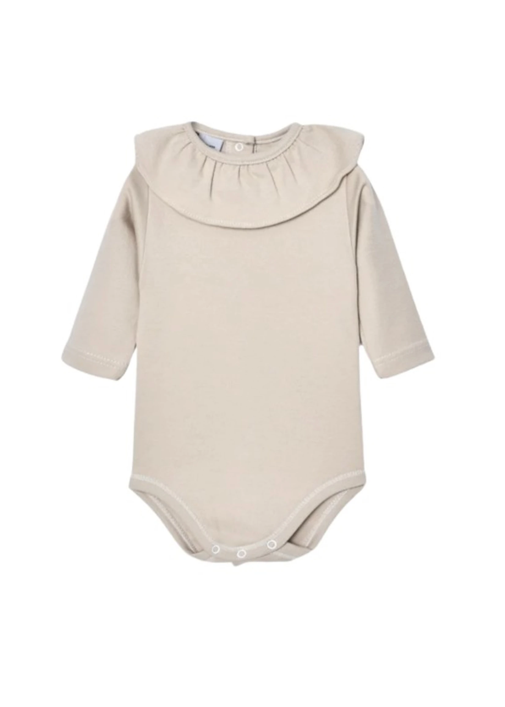 Babidu Babidu LONG SLEEVE RUFFLED NECK BODYSUIT beige