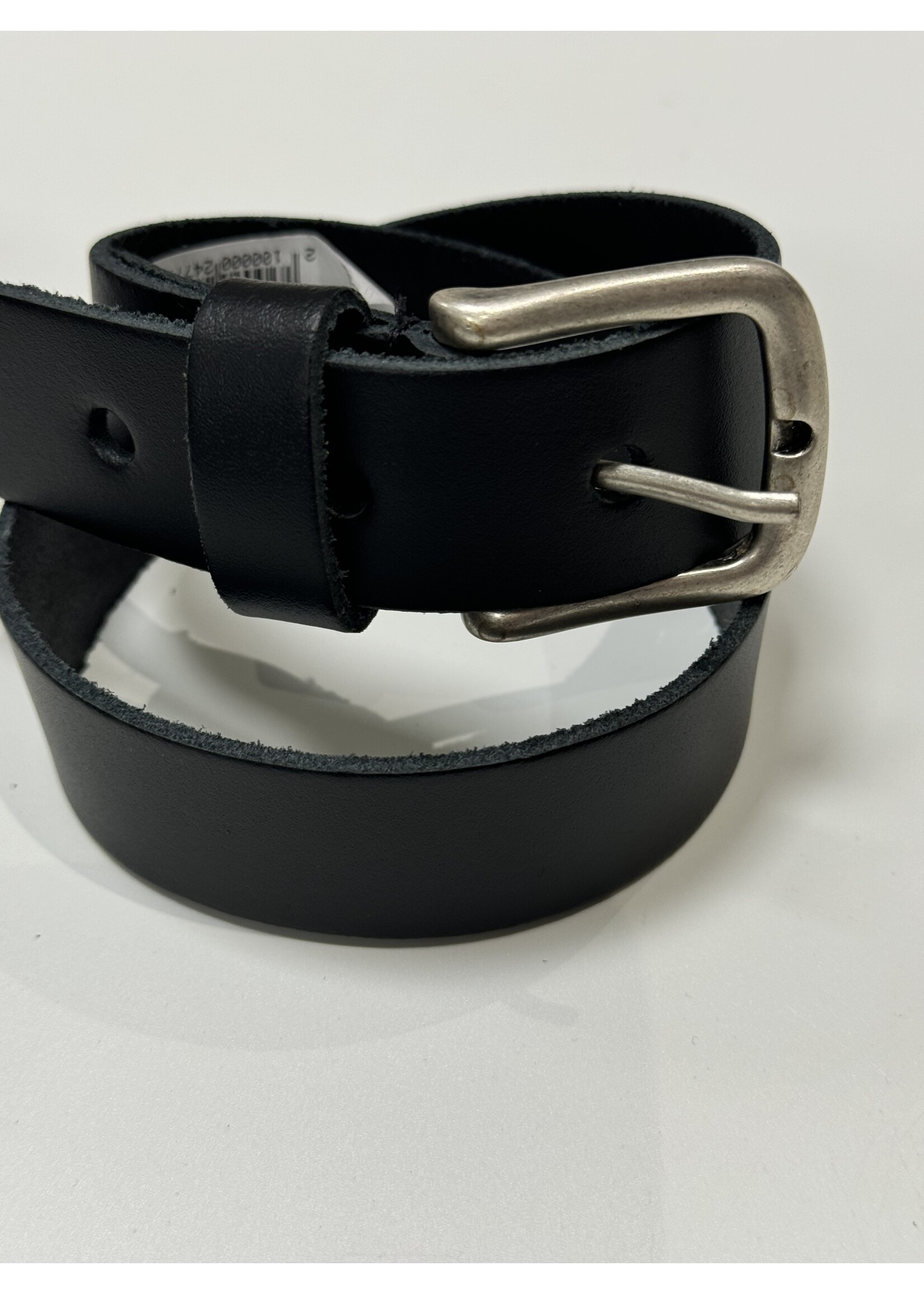 Riem  Leer zwart met oud zilveren gesp