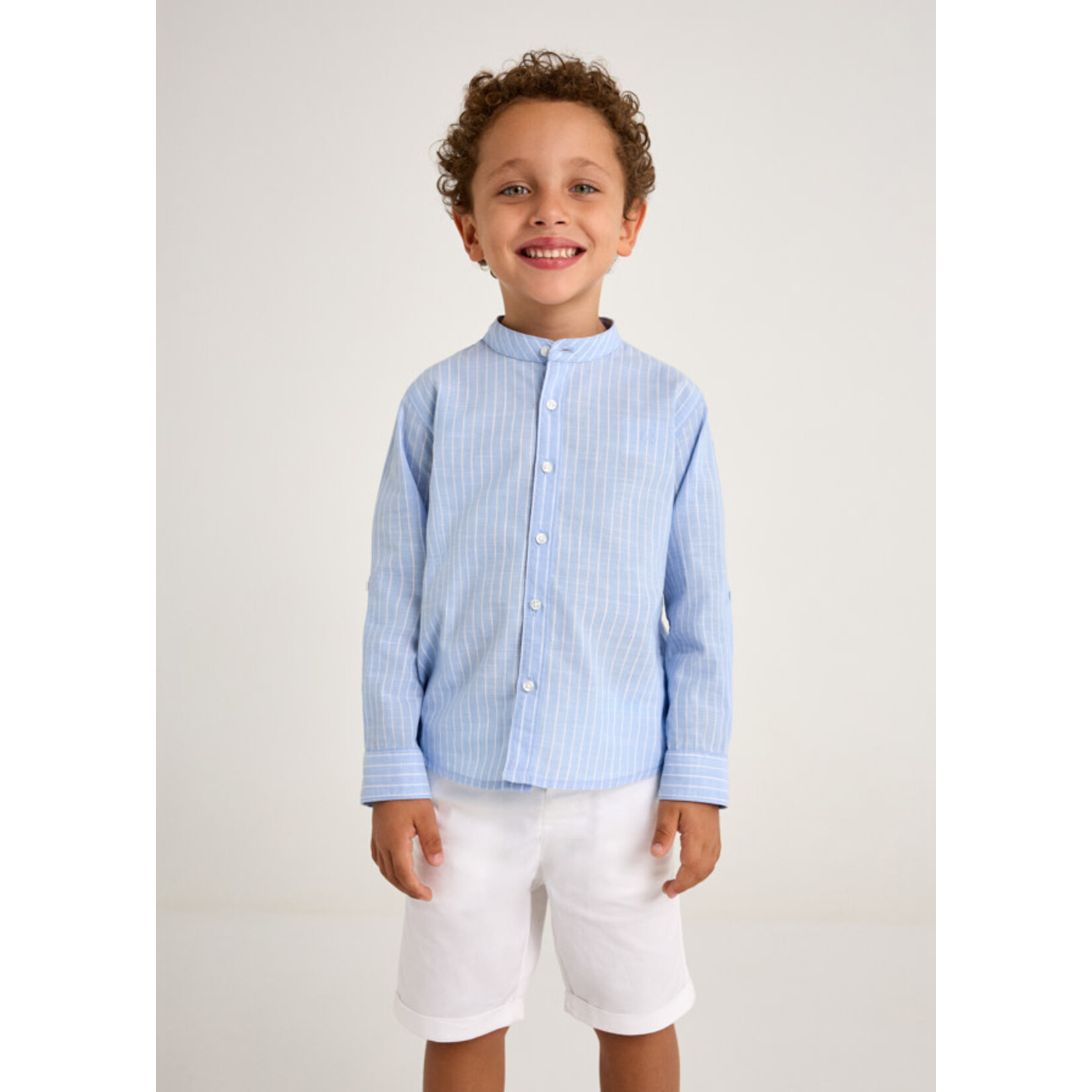 Mayoral Mayoral L/s buttondown w/bermuda set Whit-Skybl - 25 03230