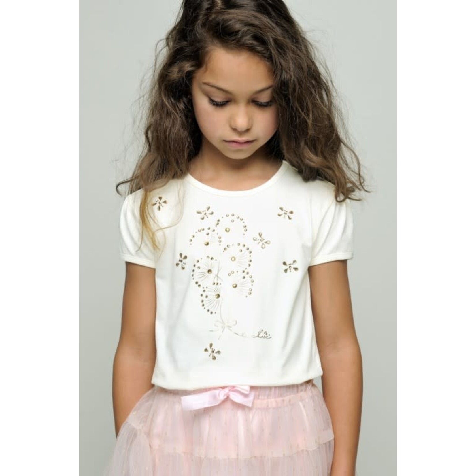 Le Chic Le Chic NOMMY foil & stones T-shirt C411-5412 Pearled Ivory