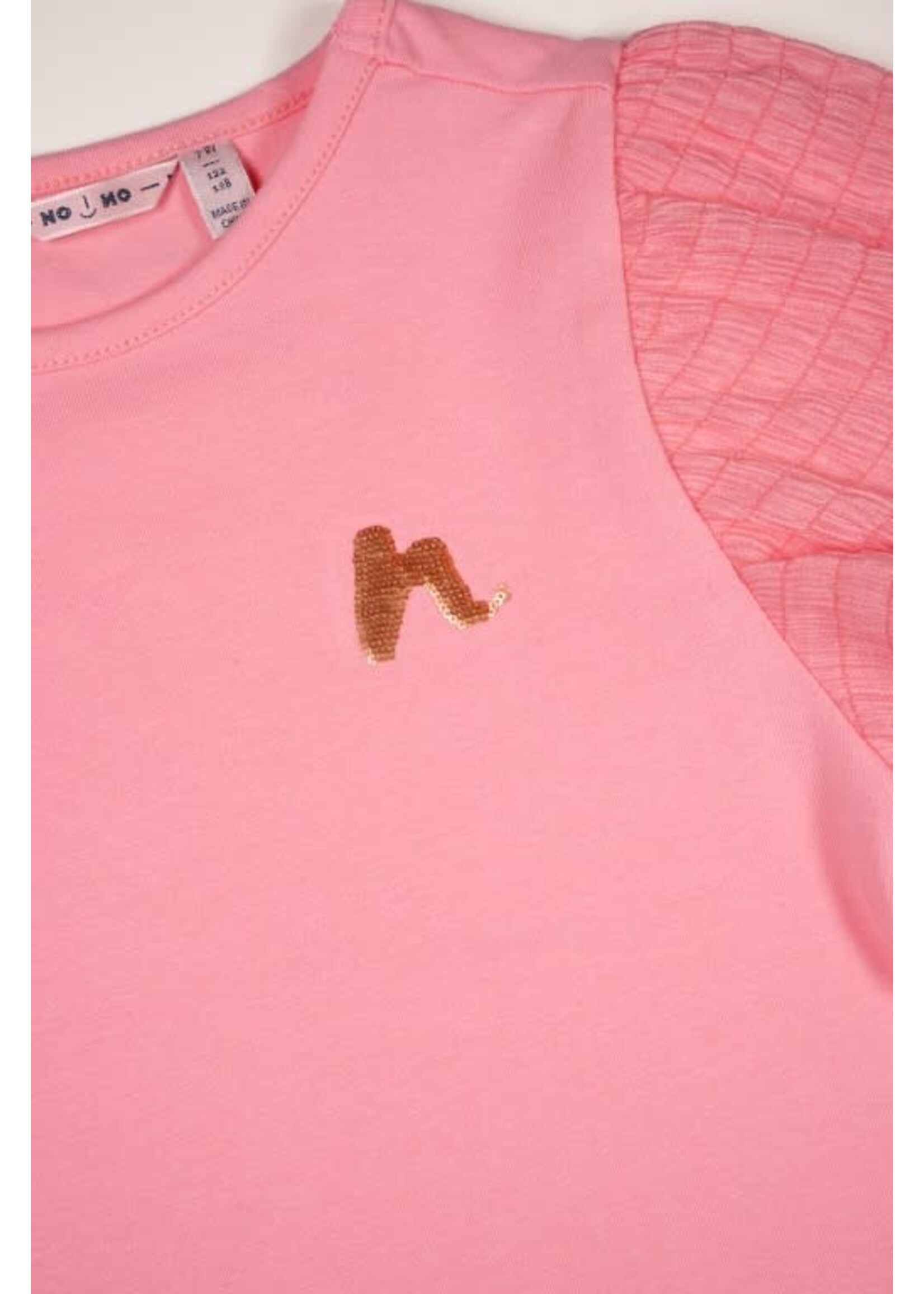 NoNo NoNo Kaya Tshirt with Voile balloon s/sleeve N412-5406 Sparkle Rose
