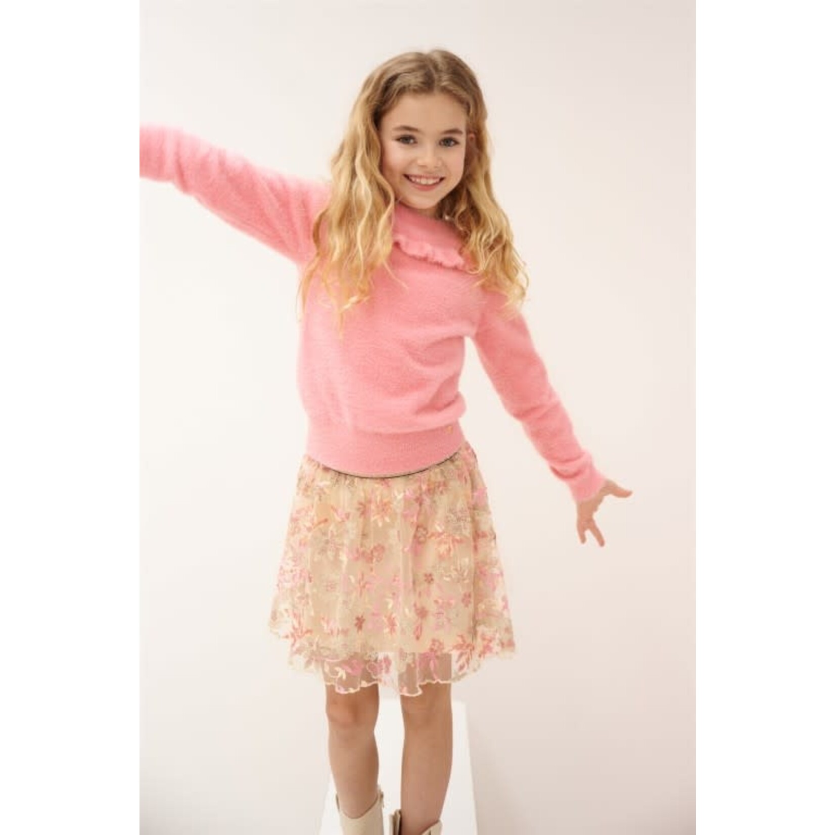 NoNo NoNo Nele Embroidered Sequins Mesh Skirt N412-5701 Sparkle Rose