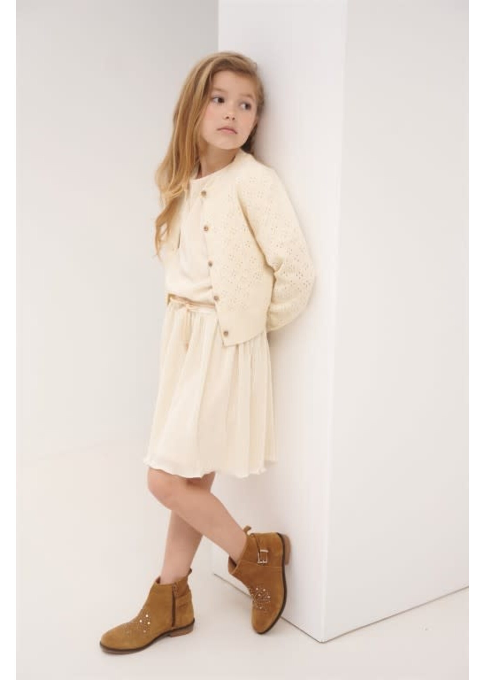 NoNo NoNo Merel AOP Plissee Dress s/sl N412-5808 Light Gold