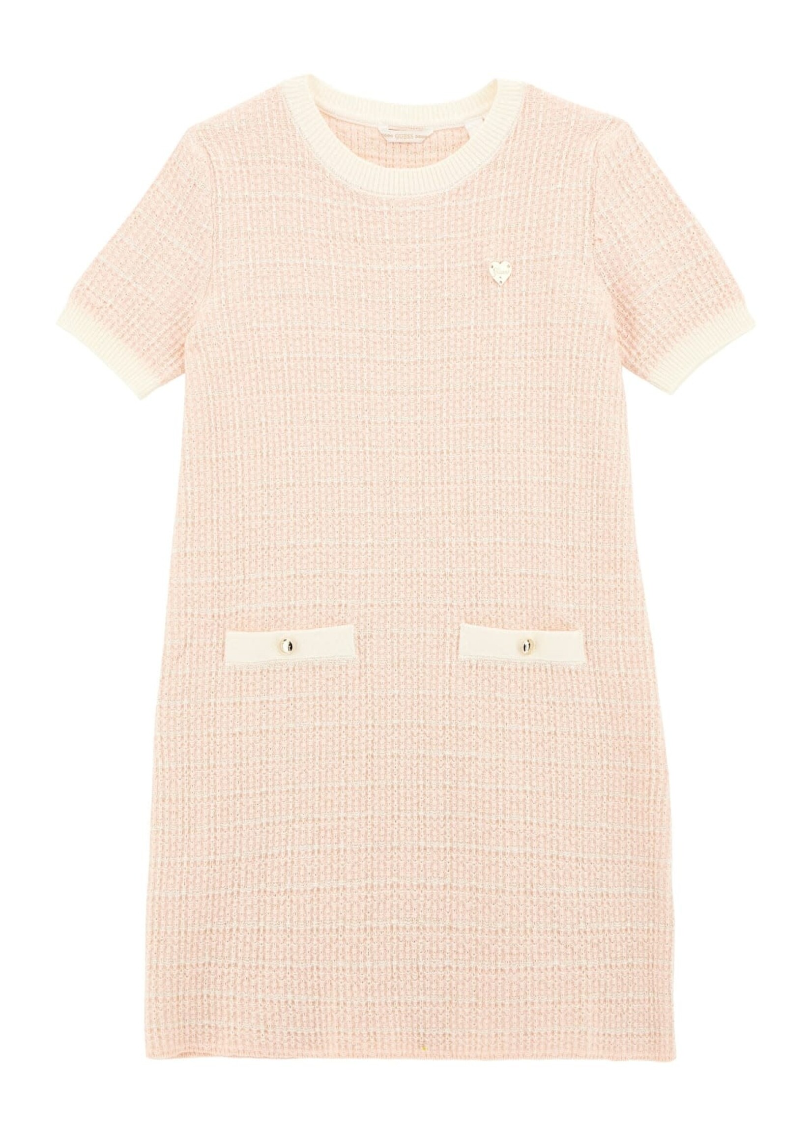 Guess Guess SS SWEATER DRESS PINK AND WHITE TWEED - J5GK14_Z3MQ4