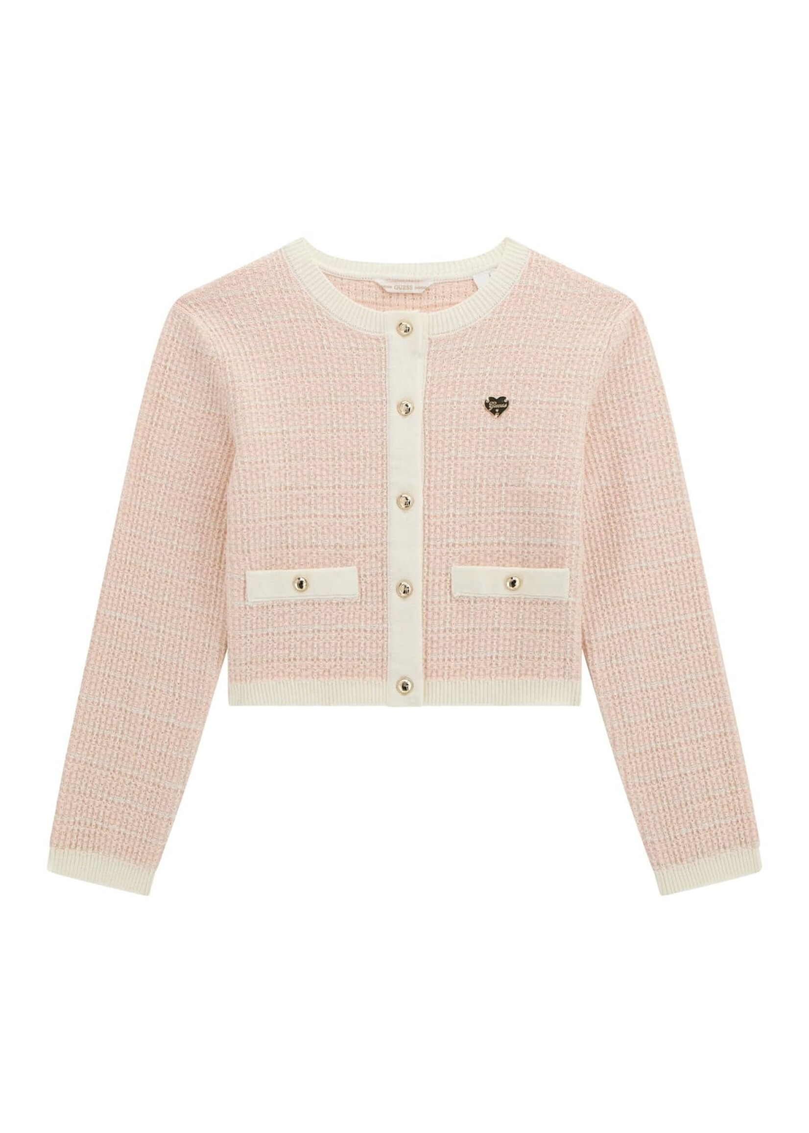 Guess Guess LS KNIT TWEED JACKET PINK AND WHITE TWEED - J5GR08_Z3MQ4