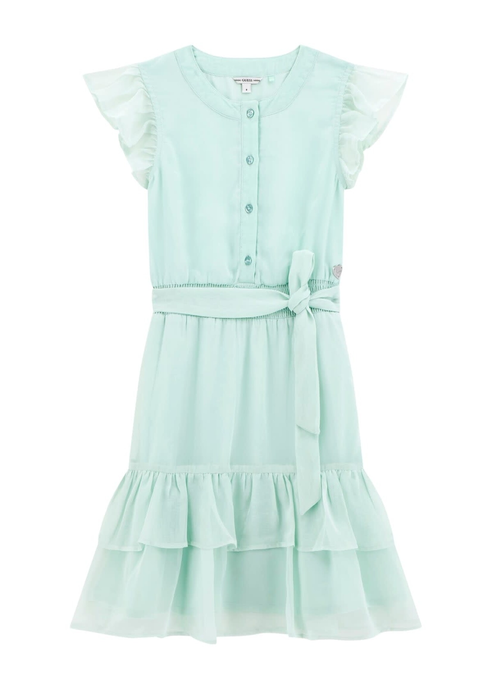 Guess Guess CHIFFON SL DRESS W/BELT MINT HINT - J5GK18_WA2T0