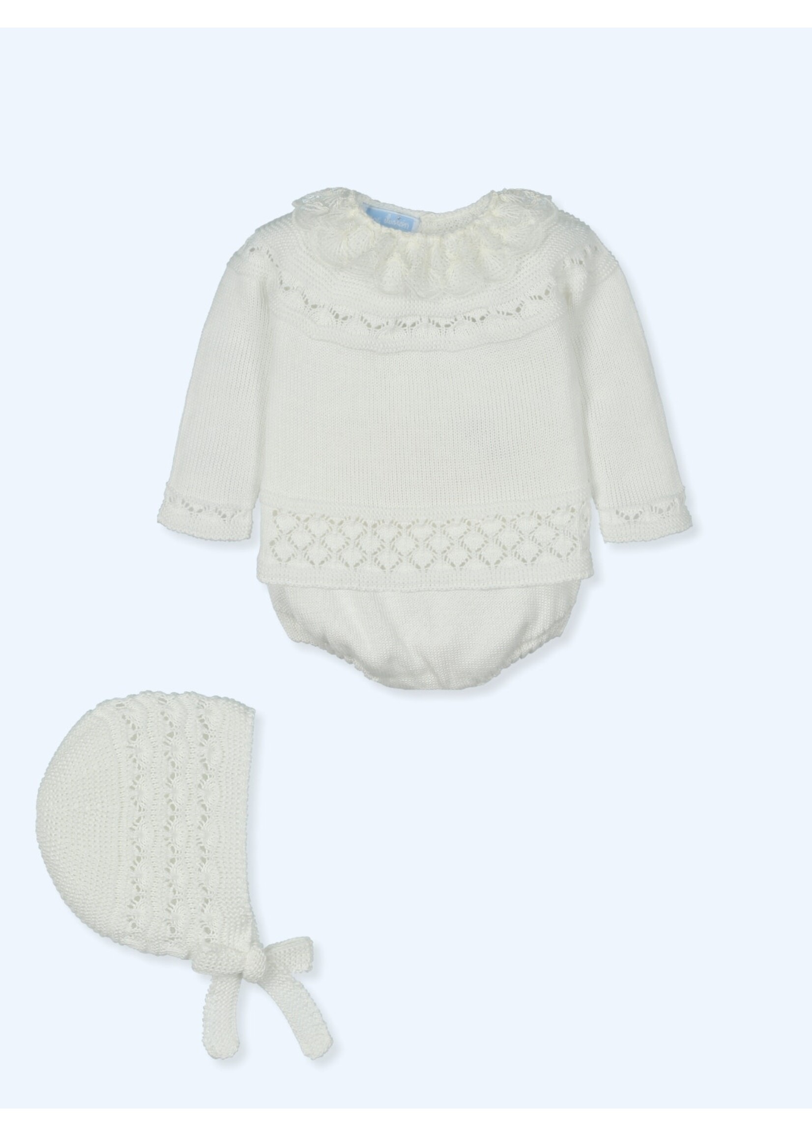 Mac Ilusion Mac Ilusion Traje 3 Piezas corto punto, con capota y tul bordado en cuello SPECIALLY Crudo B