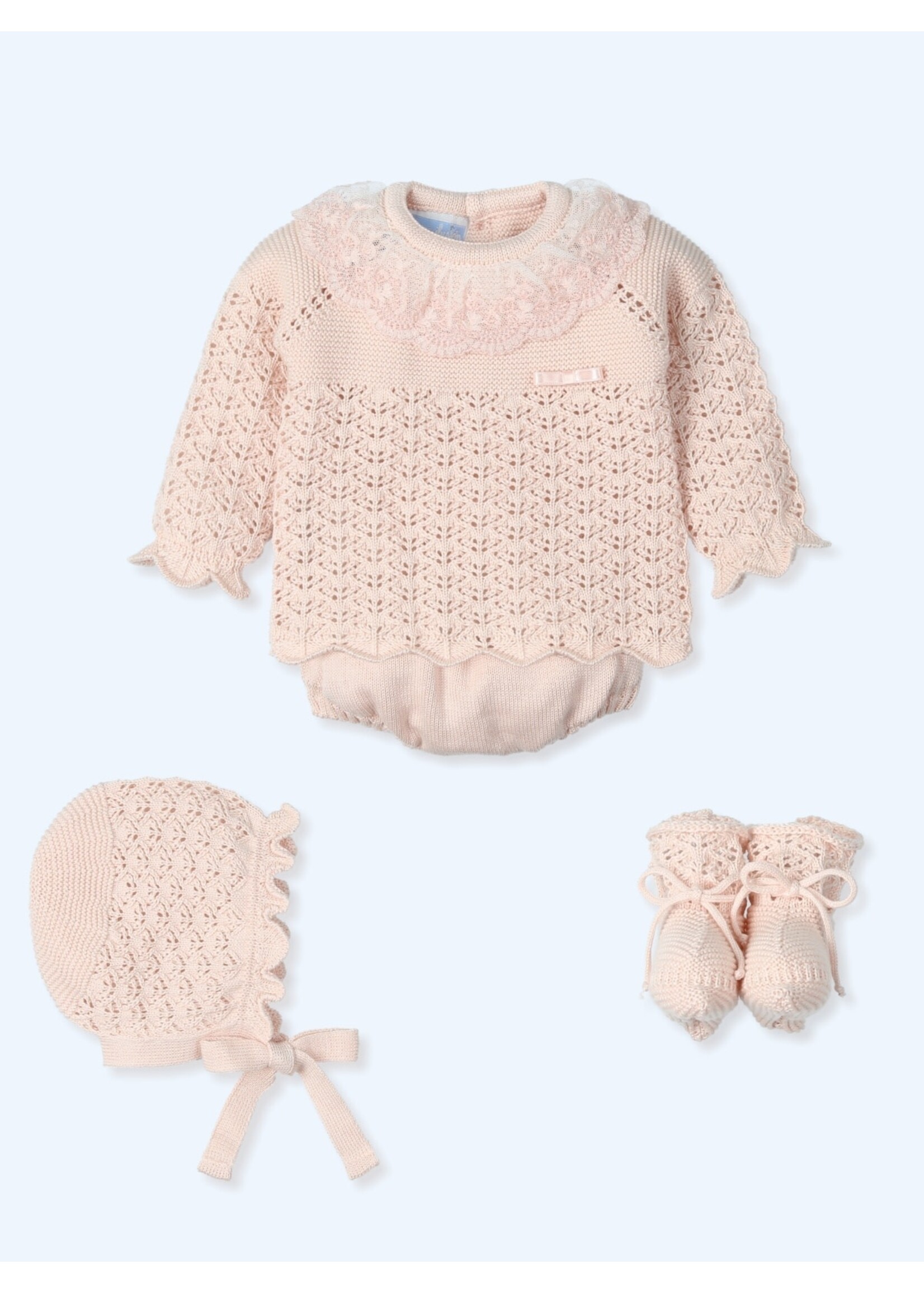 Mac Ilusion Mac Ilusion Traje 4 Piezas M/L corto culotte, patucos y capota. TUL BORDADO GEORGEOUS Nude B