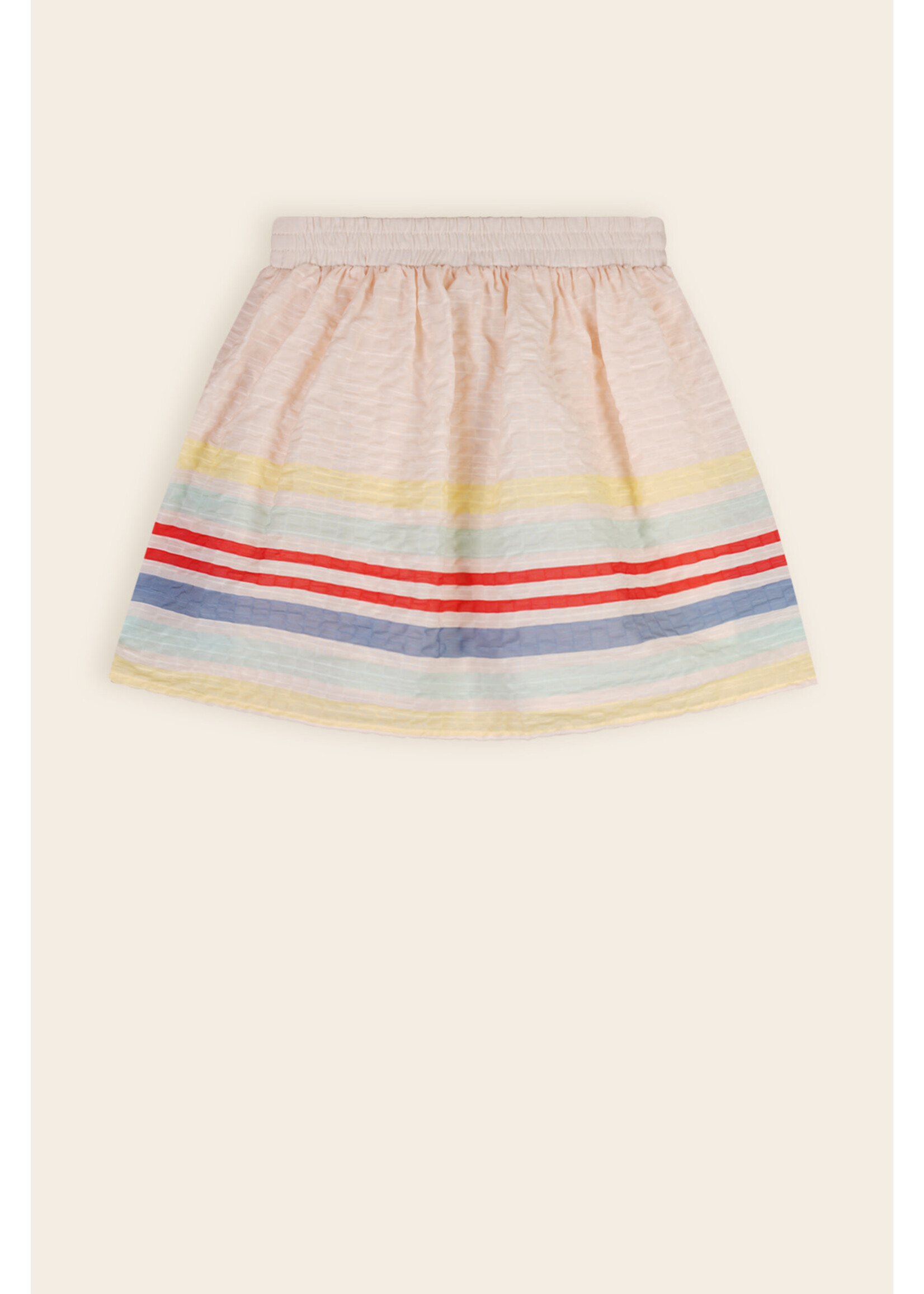 NoNo NoNo Norma Skirt with border print on seersucker N502-5708 Pearled Ivory