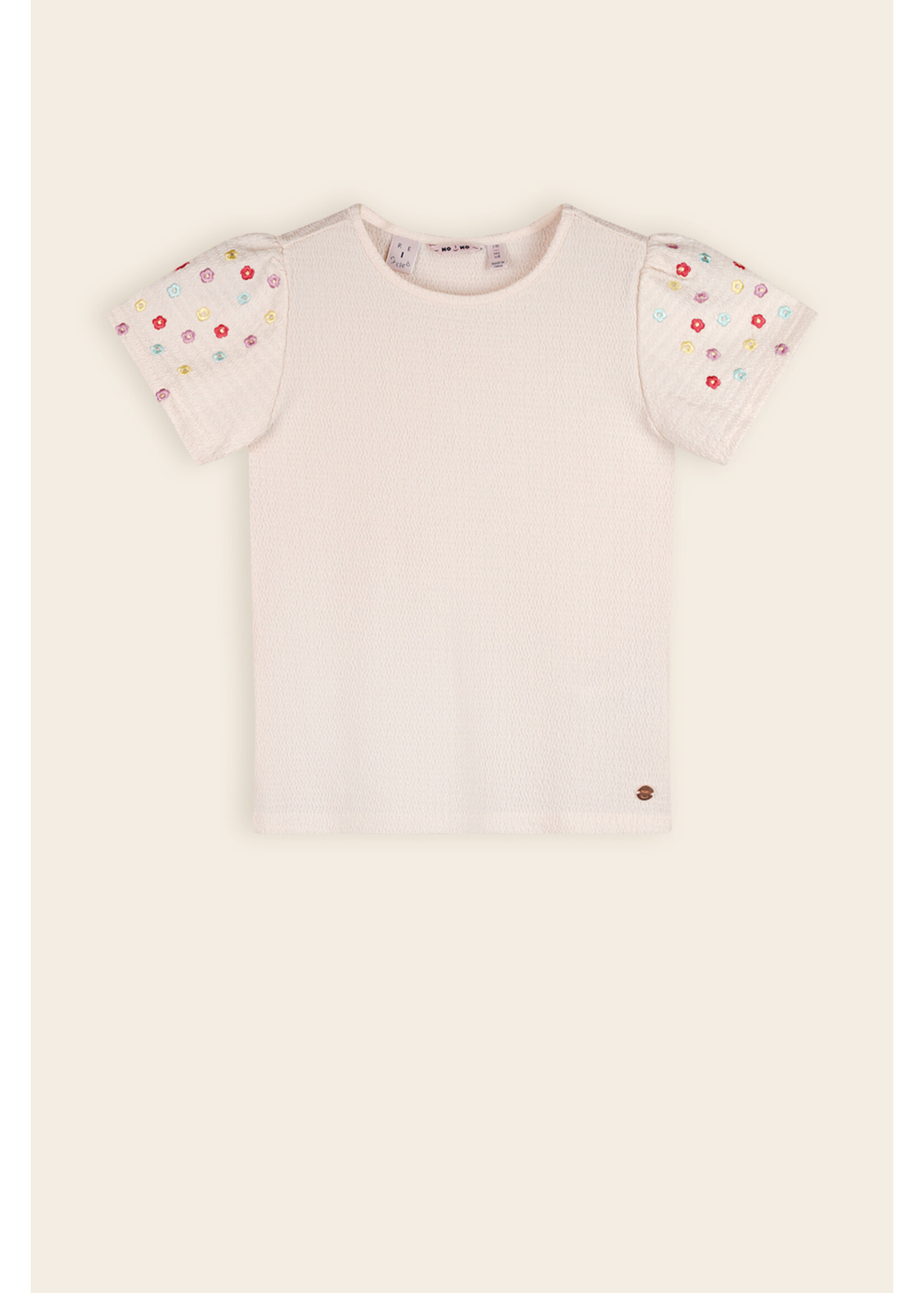 NoNo NoNo Kaby Structured Jersey top with embroidered sleeves N502-5406 Pearled Ivory