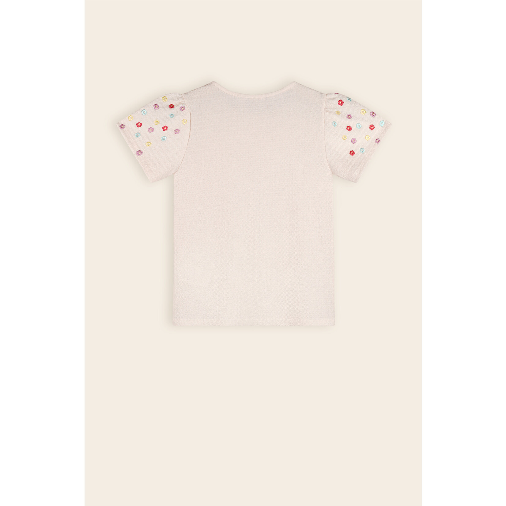 NoNo NoNo Kaby Structured Jersey top with embroidered sleeves N502-5406 Pearled Ivory