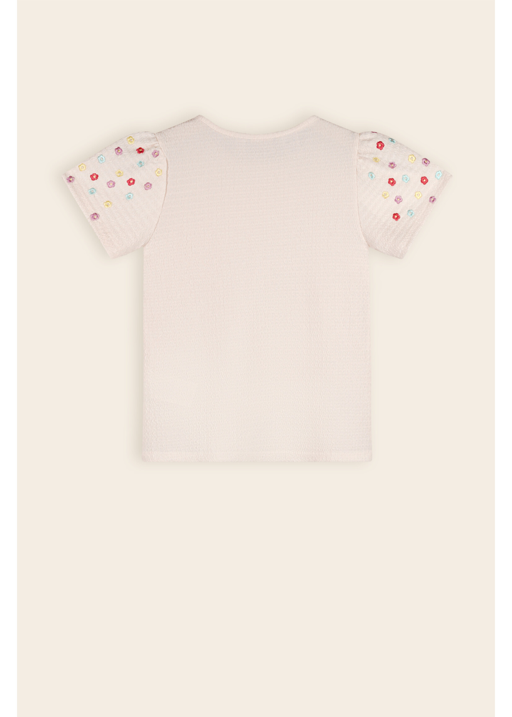 NoNo NoNo Kaby Structured Jersey top with embroidered sleeves N502-5406 Pearled Ivory